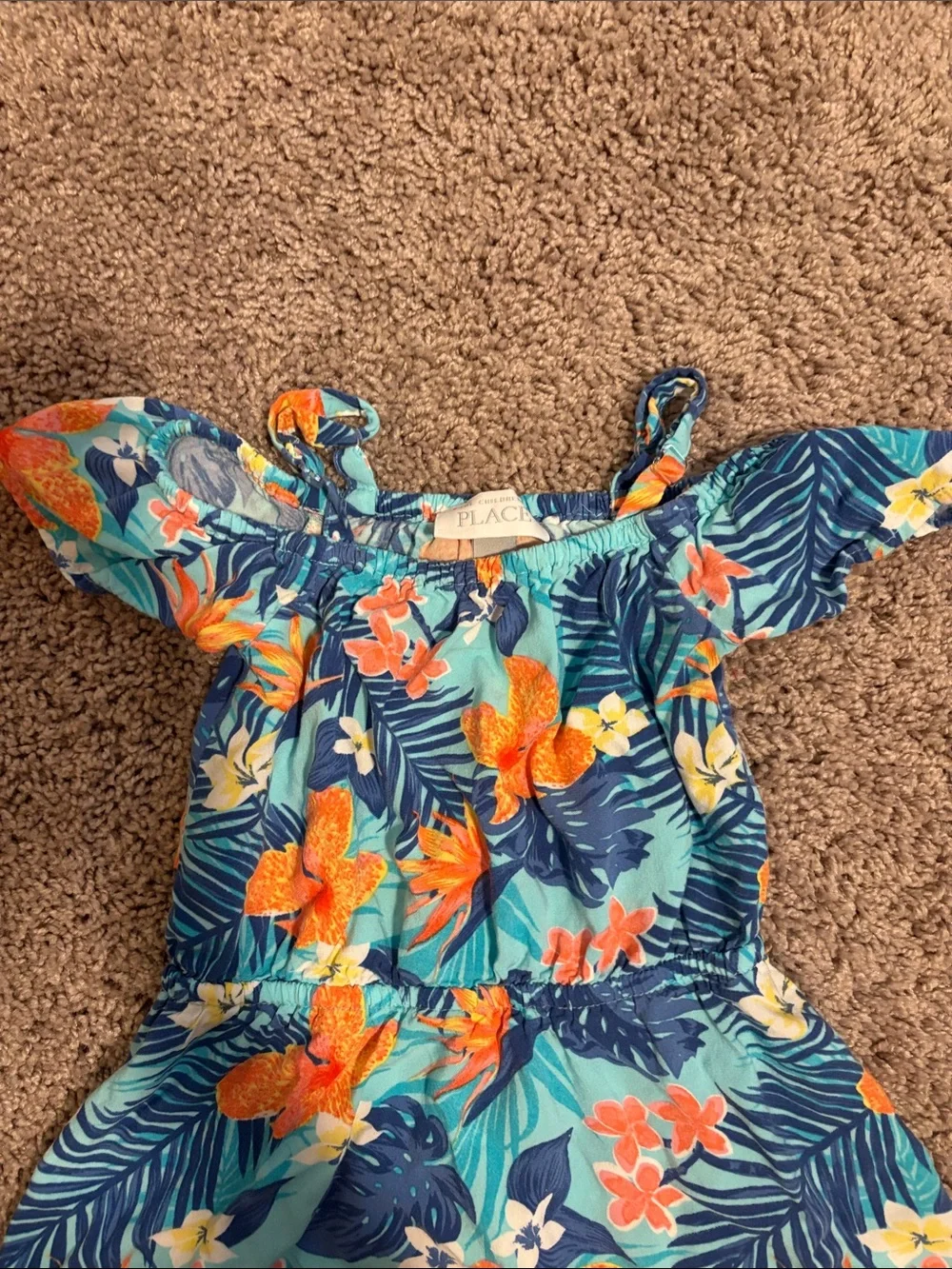 The Children's Place Tropical Floral Off-Shoulder Dress - Teal, Navy & Orange